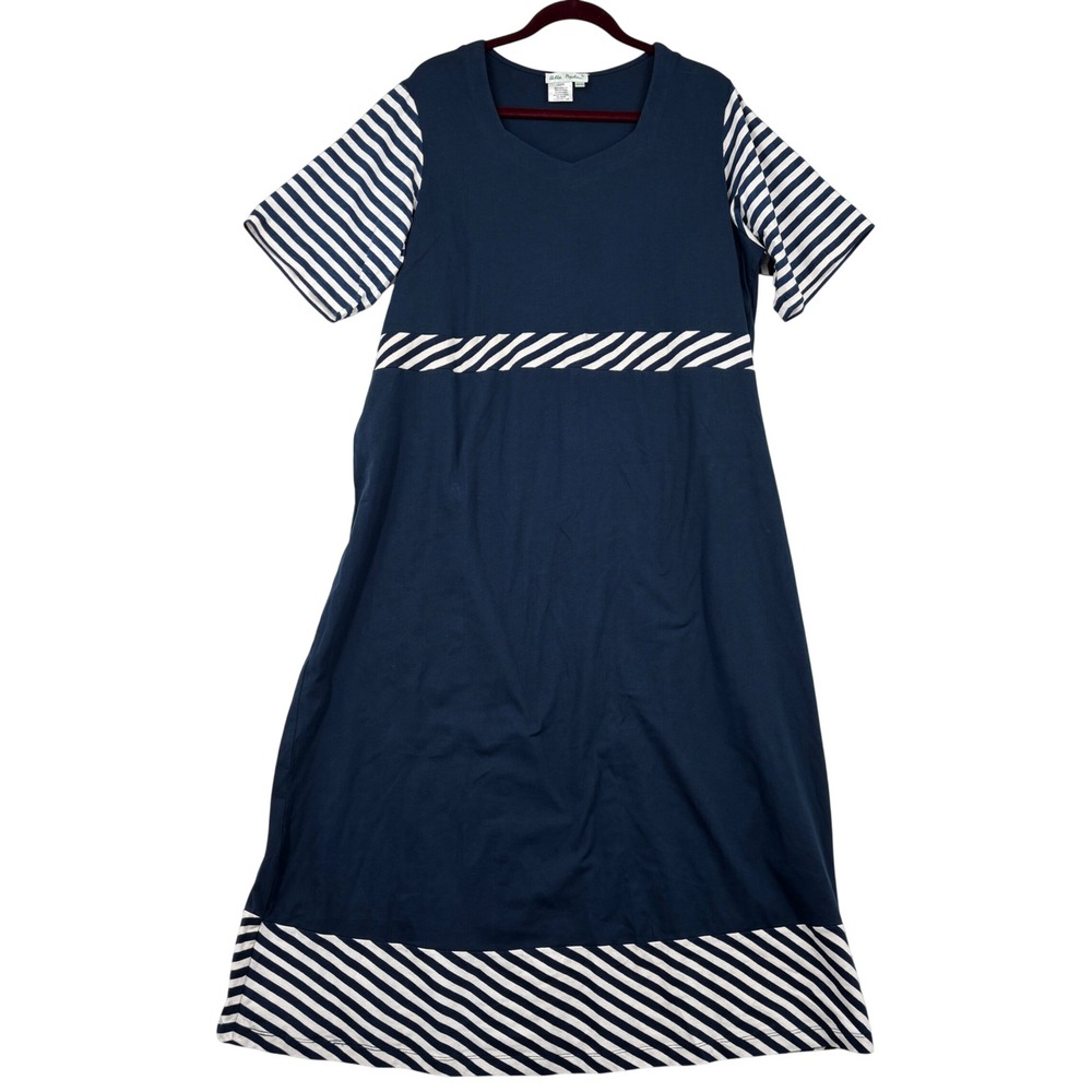 Ulla Popken Maxi Dress Size 20/22 Blue Relaxed Fit Short Sleeve Cotton Stretch